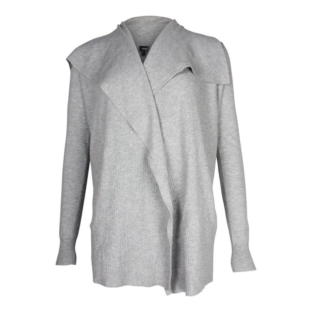 Theory Ribbed Knit Cardigan in Grey Viscose